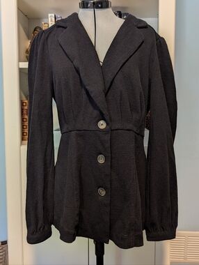 Current Air Black Textured Button-Front Blazer